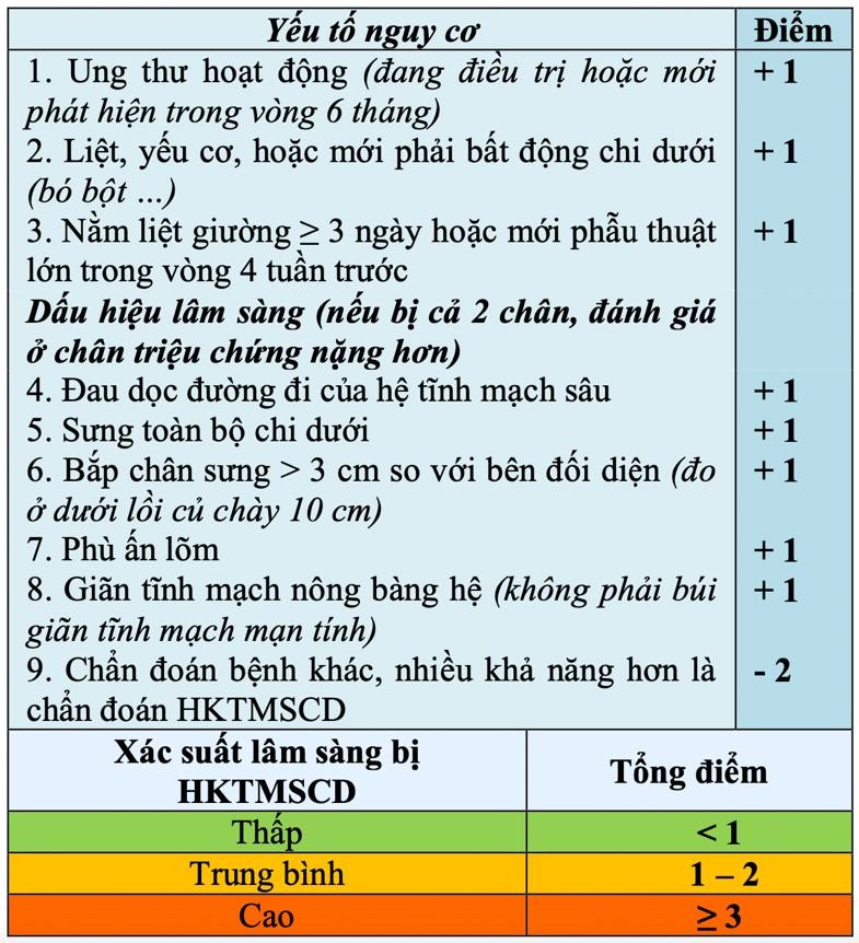 Thang điểm Well trong dự đoán xác suất mắc huyết khối tĩnh mạch sâu chi dưới 